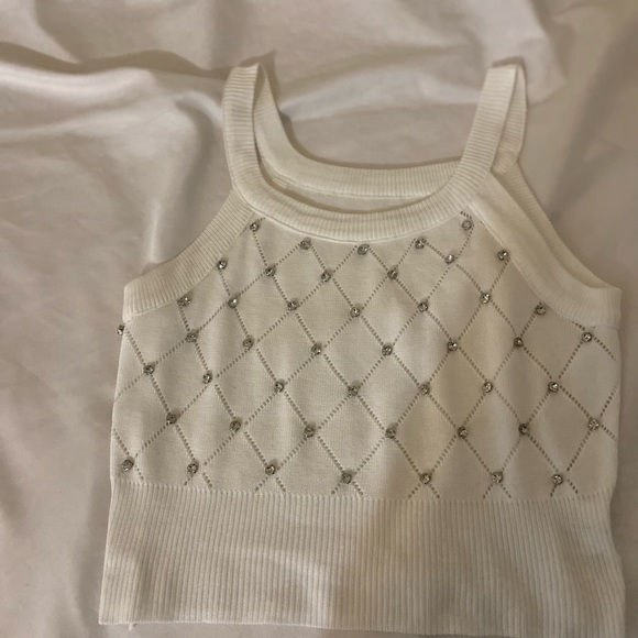 Solid Rhinestone Eyelet Spaghetti Top, Casual - Picture 2 of 2